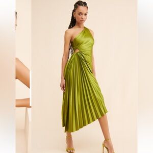Dress Forum One-Shoulder Pleated Green Dress